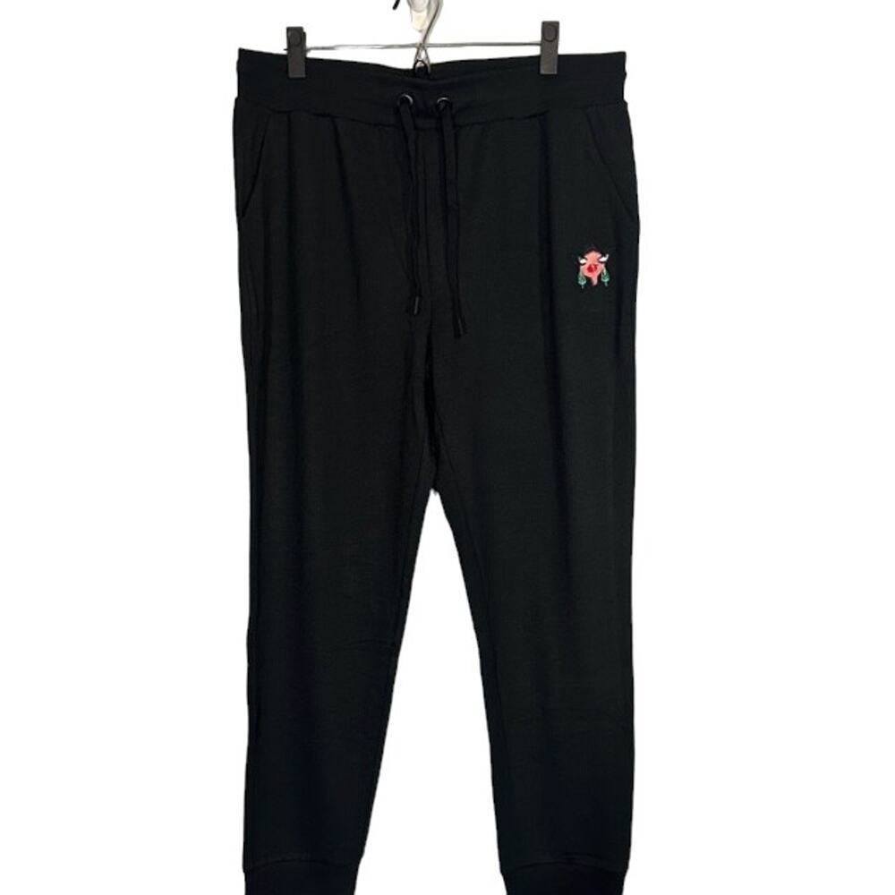 Badgley Mischka Women’s Black French Terry Face Logo Original Artwork Joggers LG